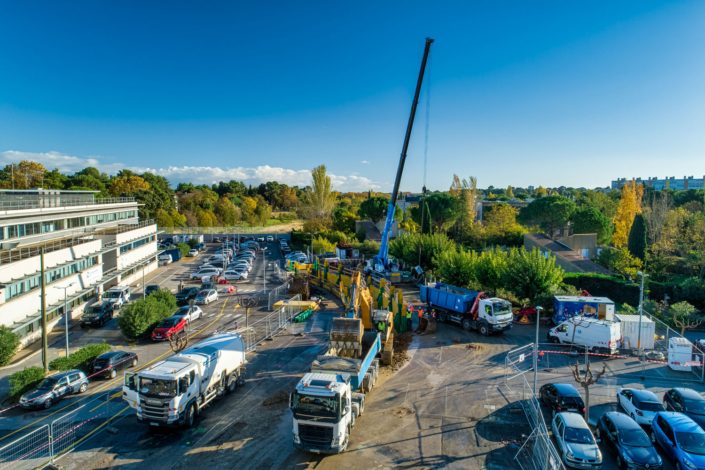 suivi de chantier hopital lapeyronie par drone montpellier