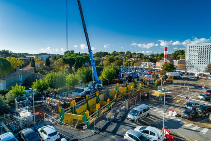 suivi de chantier par drone montpellier hopital lapeyronie
