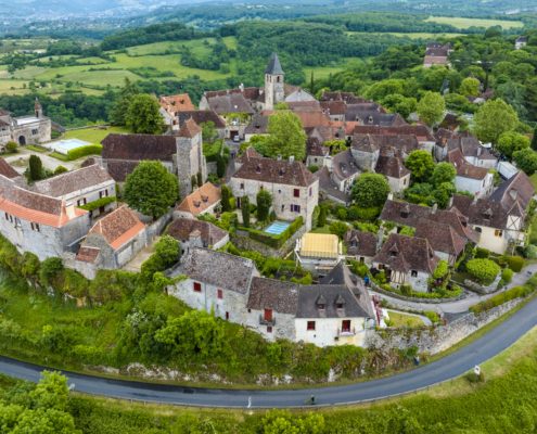 Photographie drone de Loubressac, plus beau village du Lot